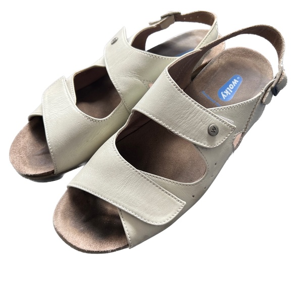 Wolky Leather Sandals 2 Strap Comfort Hook & Loop Beige Size 41 US Size 9 1/2 - Picture 3 of 8